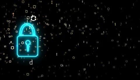 Security power lock binary digital paticle explosive gold dollar symbol Illustrazione stock