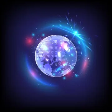 Security privacy safe. Glowing sphere of hexagon and globe. High computer pro Stock Illustration