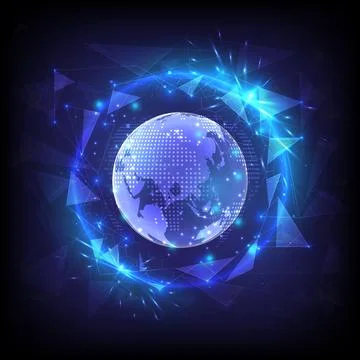 Security privacy safe. Glowing sphere of hexagon and globe. High technology p イラスト素材