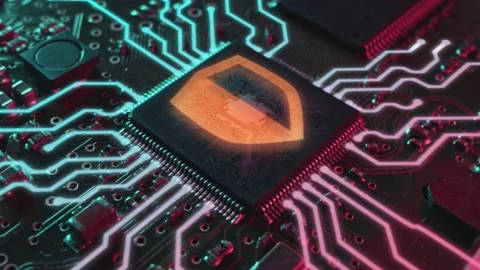 Security processor unit on the printed circuit board for electronic and Stock Footage 157109356