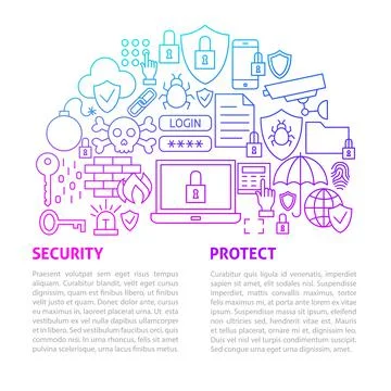 Security Protect Line Template 스톡 일러스트