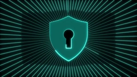 Security protection animation glows with active circle lines on black grids.. Stock Footage 340528298