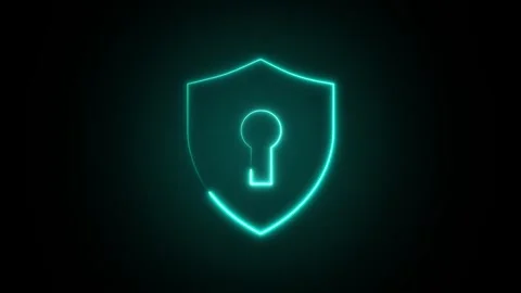 Security protection animation glows with active circle lines on black grids.. Stock Footage 340528305