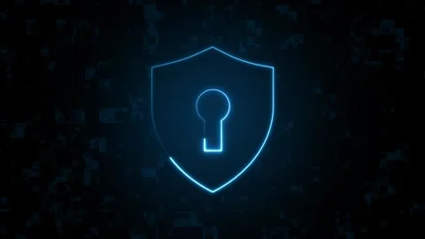 Security protection animation glows with active circle lines on black grids.. Stock Footage 340528307