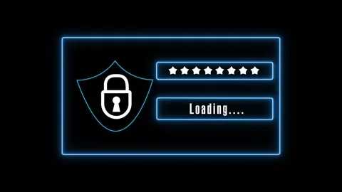 Security protection animation glows with active circle lines on black grids.. Stock Footage 340999083