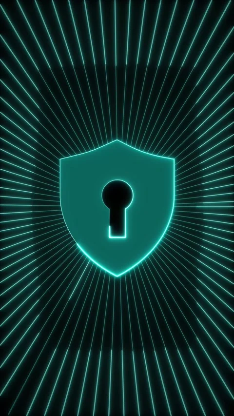 Security protection animation glows with active circle lines on black grids.. Video stock 345968831