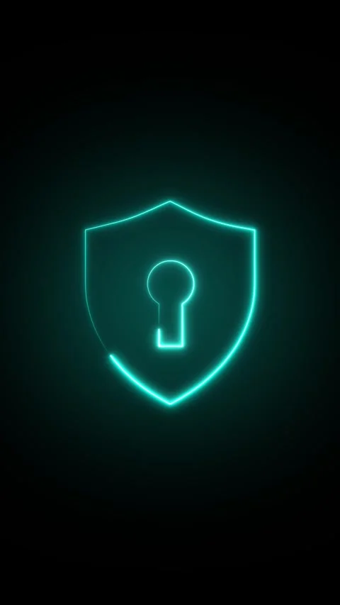 Security protection animation glows with active circle lines on black grids.. Stock Footage 345968836