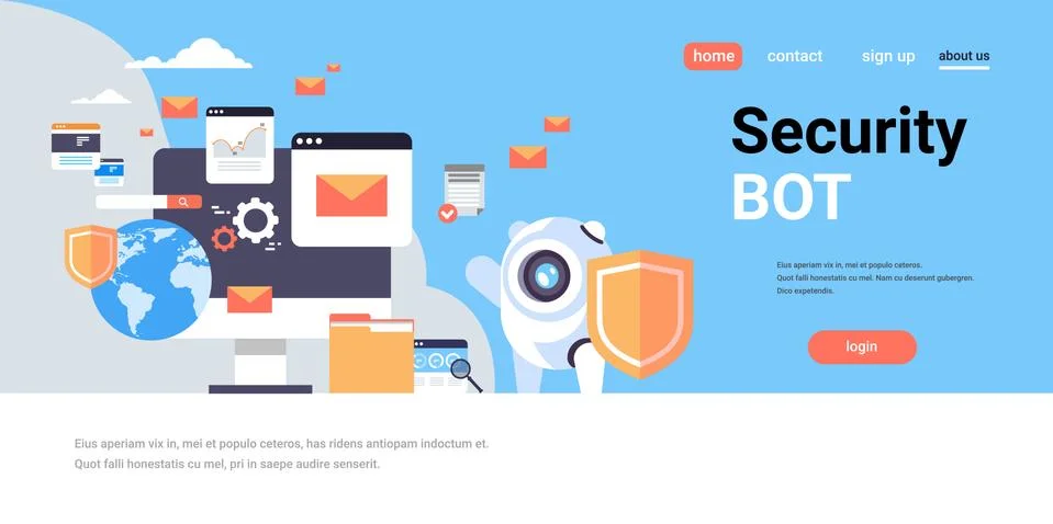 Security protection bot shield database protection app access concept horizontal 스톡 일러스트