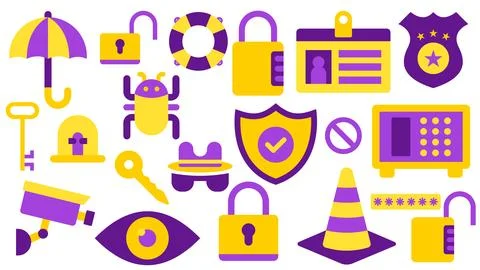 Security Protection Elements - Umbrella CCTV Padlock Lock Unlock Ring Buoy ID Id Stock Illustration