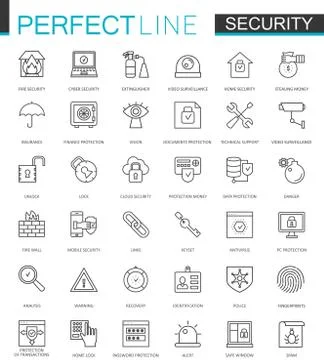 Security protection thin line web icons set. Data, web, personal and home Stock Illustration