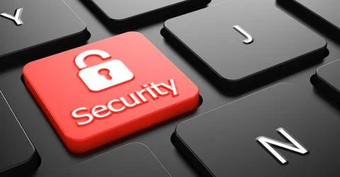 Security on Red Keyboard Button. Illustrazione stock