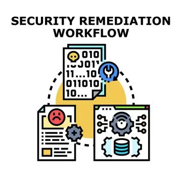 Security remediation workflow repairing data vulnerability concept Illustrazione stock