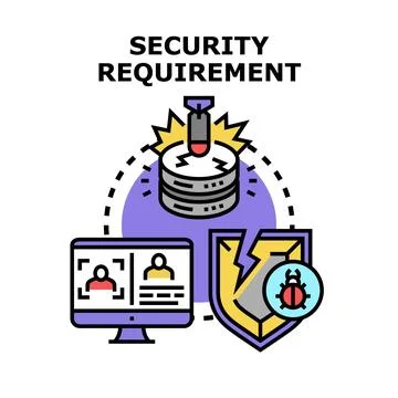 Security requirement problem with data protection and cyber attack concept Stockillustratie