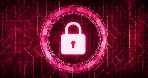 Security Risk concept with Red glowing lock and backdrop, 4K Animation Stock Footage 280309407