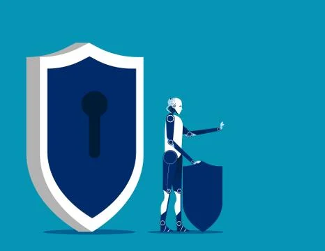 Security. Robot and protection. Concept usiness vector illustration. Stock Illustration