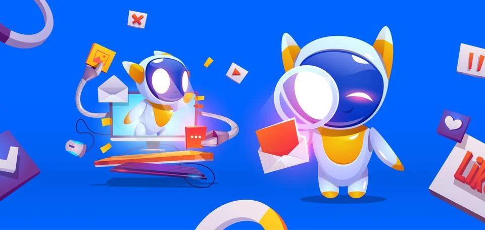 Security robots cartoon characters, pc chatbot Stock Illustration