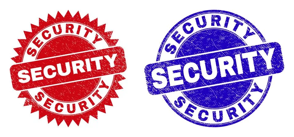 SECURITY Round and Rosette Seals with Unclean Texture Stock Illustration