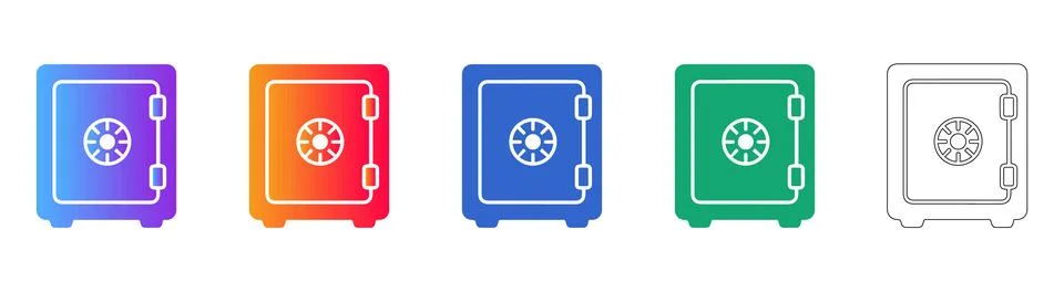 Security Safe Box Icon Set in Gradient and Outline Stock-Illustration