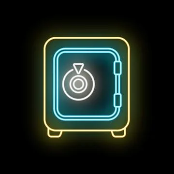 Security safe box neon glowing protection icon Stock Illustration