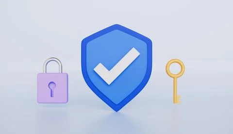 Security safe icon with checkmark, key, padlock, quality protected shield Stock Illustration