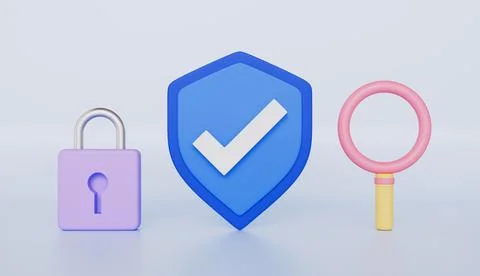 Security safe icon with checkmark, padlock, key, quality protected shield Stock Illustration