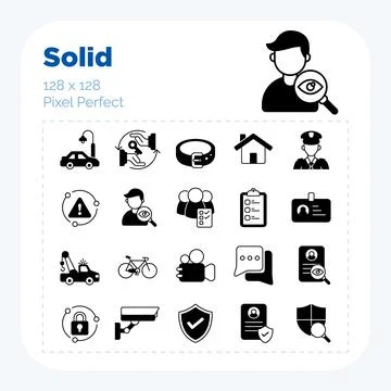 Security service icon set glyph solid style vector pixel perfect Stock Illustration