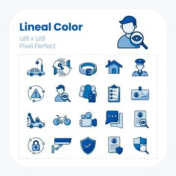Security service icon set lineal color style vector pixel perfect Stock Illustration