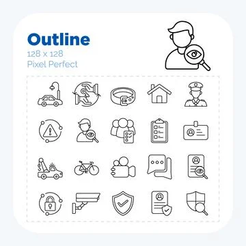 Security service icon set outline style vector pixel perfect Stock Illustration