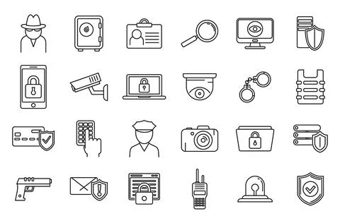 Security service scan icons set, outline style Stock Illustration