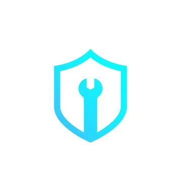 Security service, shield with wrench vector logo Stock Illustration