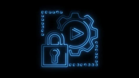 Security settings neon glow animation depicting cybersecurity and access co.. Stock Footage 308193232