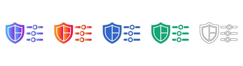 Security Settings Shield Icons Set in Gradient and Outline Styles Stock Illustration