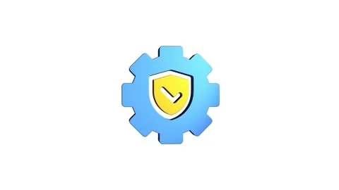 Security shield 3D rendering rotating gear mechanism wheel for teamwork success Stock Footage 313465751