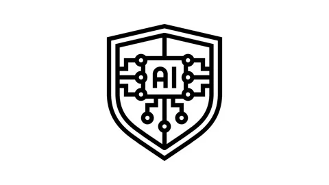 Security shield with ai deep learning line icon animation Stock Footage 326124553