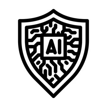 Security shield with ai deep learning line icon vector illustration Illustrazione stock