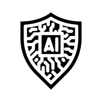 Security shield with ai deep learning glyph icon vector illustration Stock Illustration