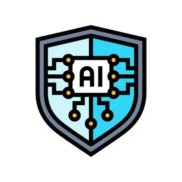 Security shield with ai deep learning color icon vector illustration Illustrazione stock