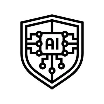 Security shield with ai deep learning line icon vector illustration Stock Illustration