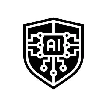 Security shield with ai deep learning glyph icon vector illustration Stock Illustration