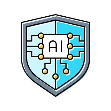Security shield with ai deep learning color icon vector illustration Illustrazione stock