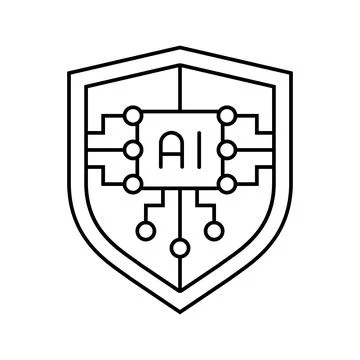 Security shield with ai deep learning line icon vector illustration Stock Illustration