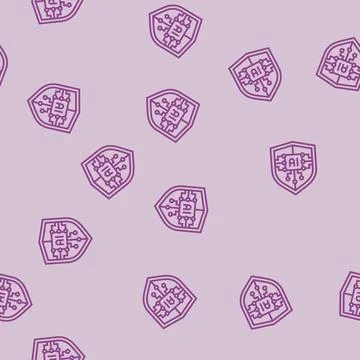 Security shield with ai deep learning line seamless pattern Stock Illustration