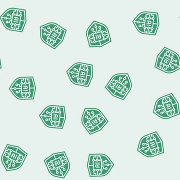 Security shield with ai deep learning glyph seamless pattern Stock Illustration