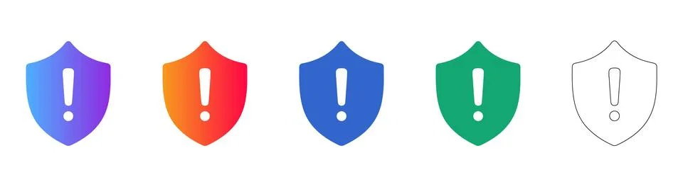 Security Shield Alert Icons with Gradient and Outline Ilustração Stock