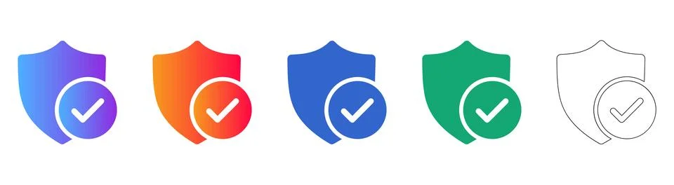 Security Shield and Checkmark Icon Collection Stock Illustration