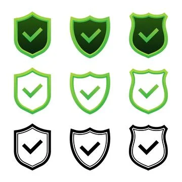Security shield and checkmark icons set protecting data Illustrazione stock