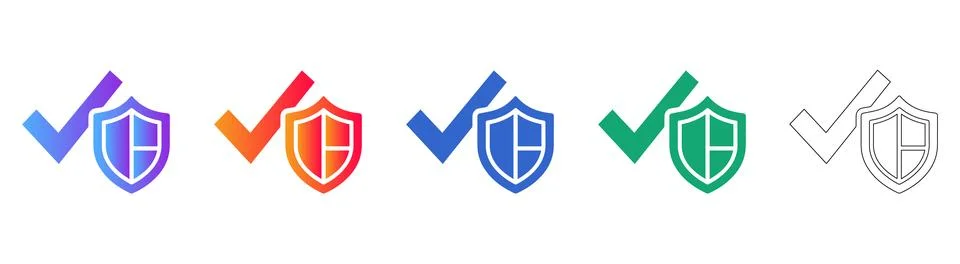 Security Shield and Checkmark Validation Icons Stock Illustration