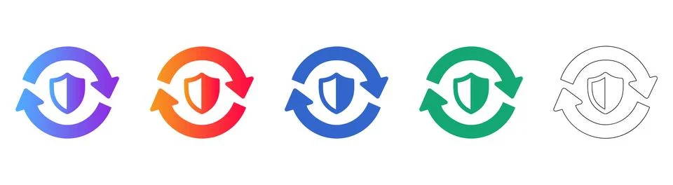Security Shield and Cycle Icon Set Stock Illustration