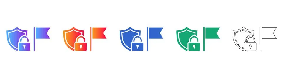 Security Shield and Flag Icon Set Stock Illustration
