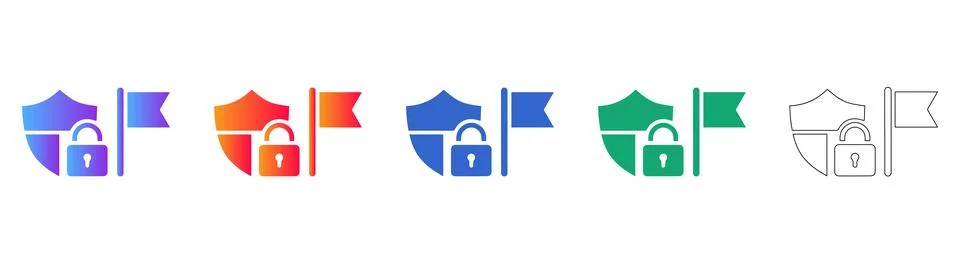 Security Shield and Flag Icon Set Illustrazione stock